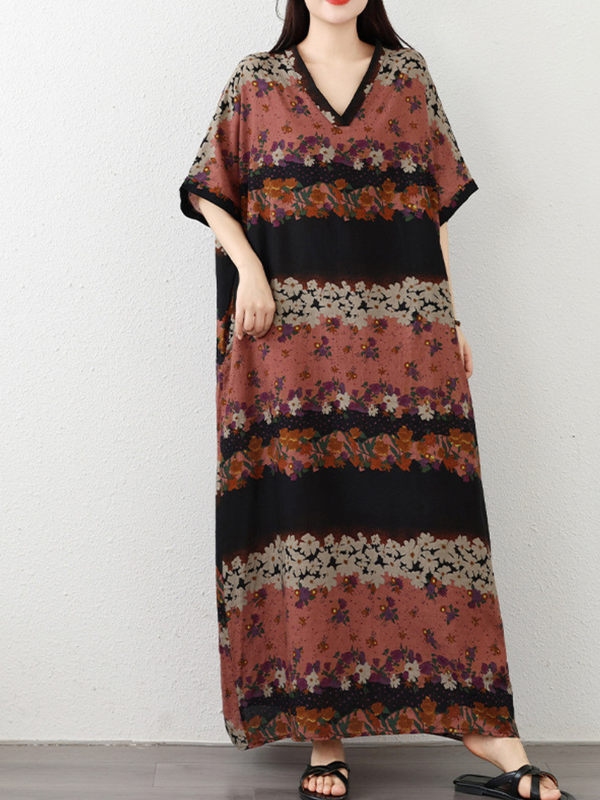 Breezy Weekend Maxi Kaftan Dress— Flowy Floral Dress with Forgiving Drape