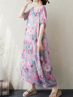 Weekend Brunch Beauty Floral Maxi Dress — Airy Cotton Linen Ease