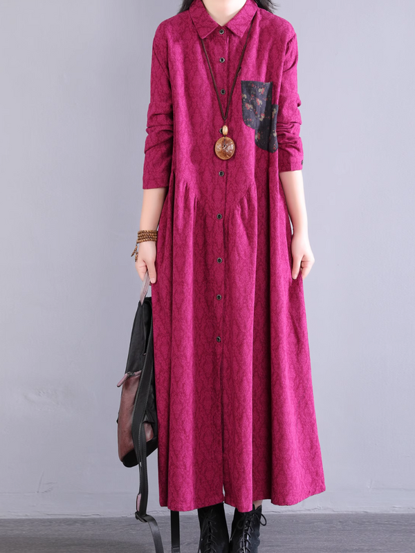 Women's Elegant Summer Side Pockets Button-Up A-Line Dress
