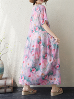 Weekend Brunch Beauty Floral Maxi Dress — Airy Cotton Linen Ease