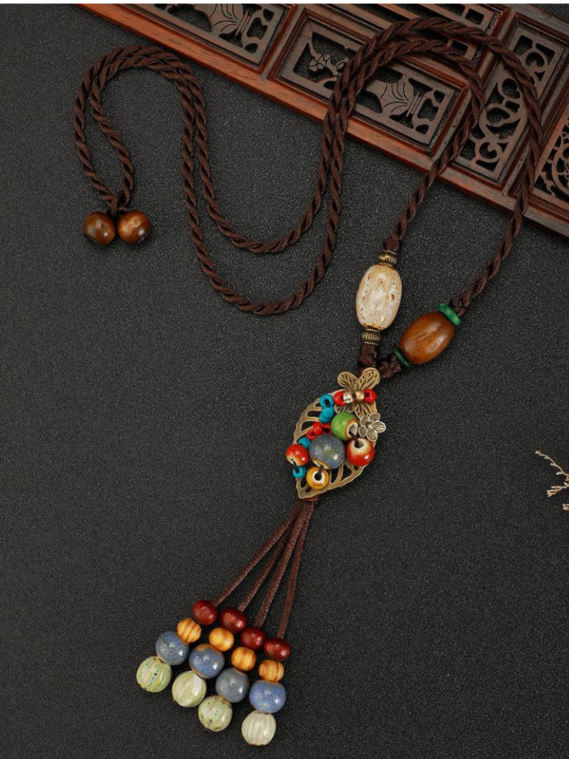 Chine esthétique de style ethnique Chaîne Rétros Retro Retro tissé de style chinois Collier en céramique Pendentif