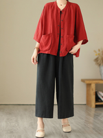 Women's Red Pocket Shirt Tops