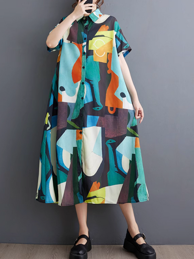 Women's Stylish And Easygoing Look Loose Printed A-Line Dress