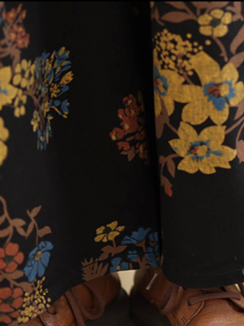 Floral Wide-Leg Denim Cotton Palazzo Pants with Pockets, Effortless Elegance