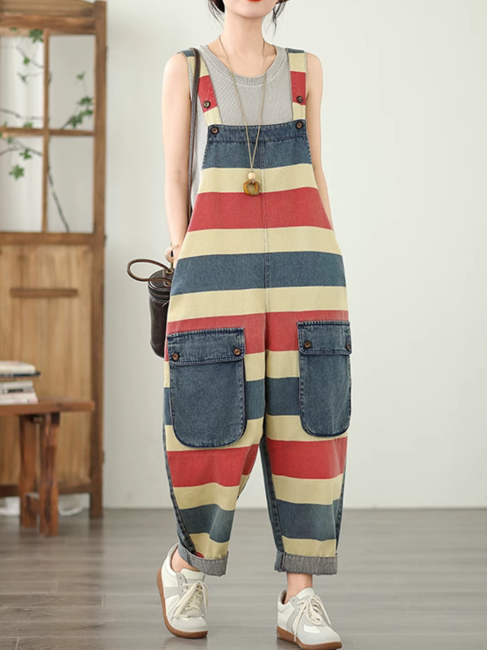 Women's colorful striped overall