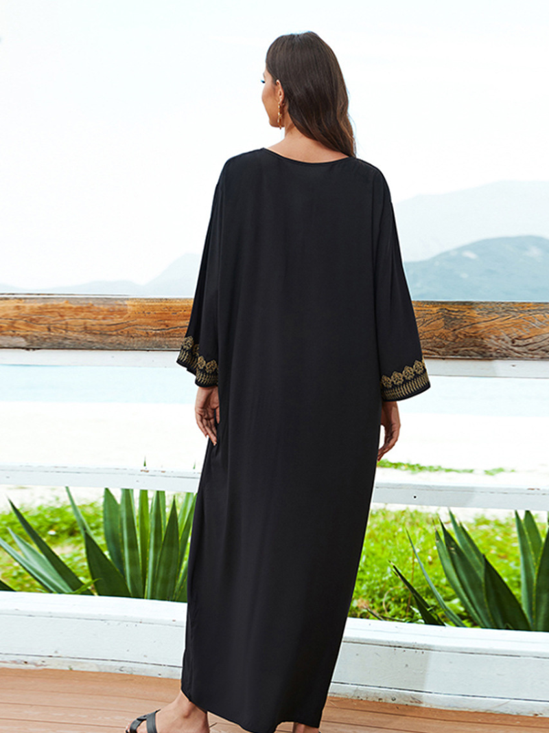Sorties décontractées de plage pour femmes longue robe A-line brodée