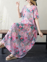 Weekend Brunch Beauty Floral Maxi Dress — Airy Cotton Linen Ease