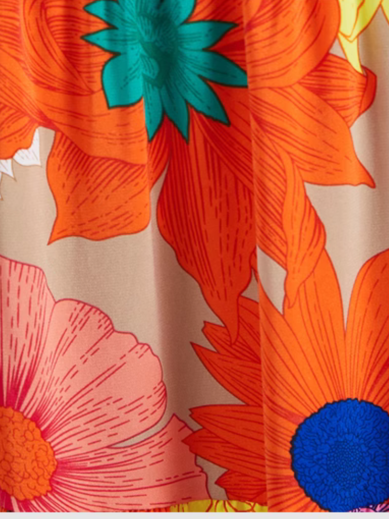 Élégance florale d'été pour femmes Grands fleurs imprimé en ligne robe A-Line