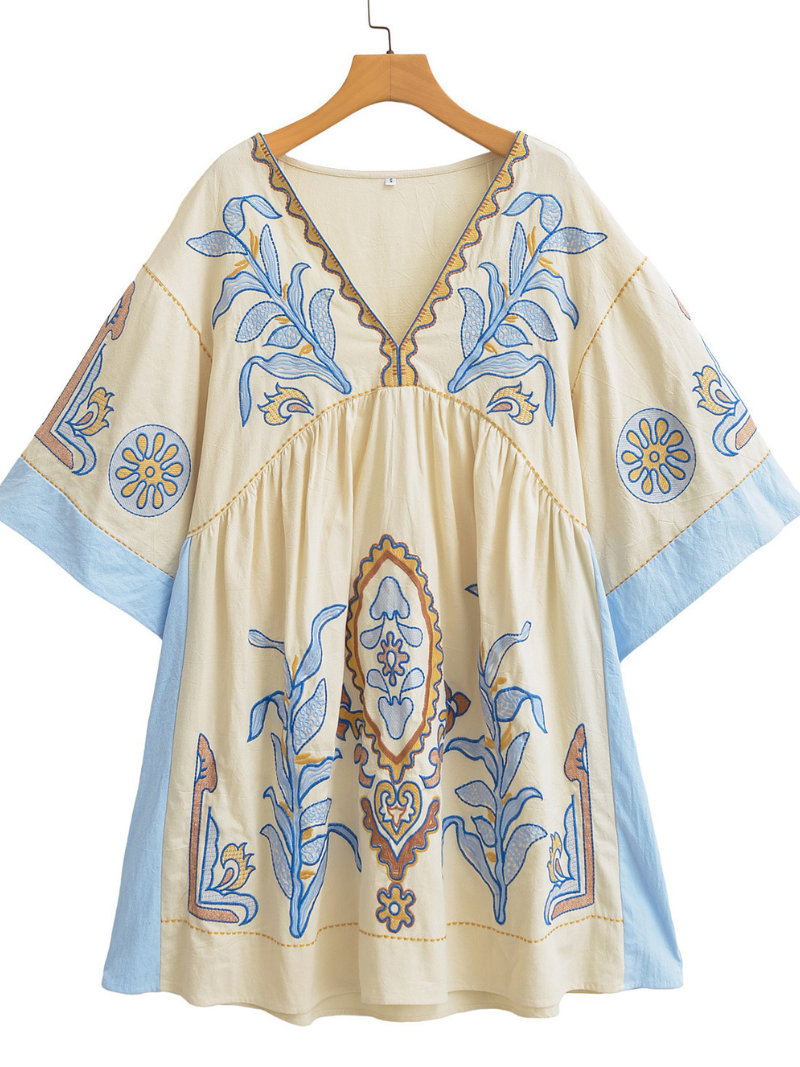 Robe kimono brodée à col décontractée en V Custo