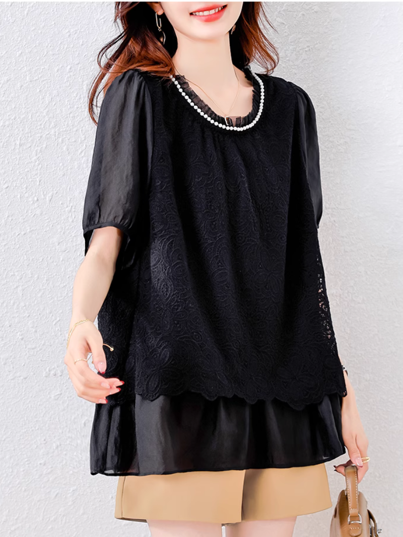 Women's Party Wear Embroidered Lace Chiffon Top