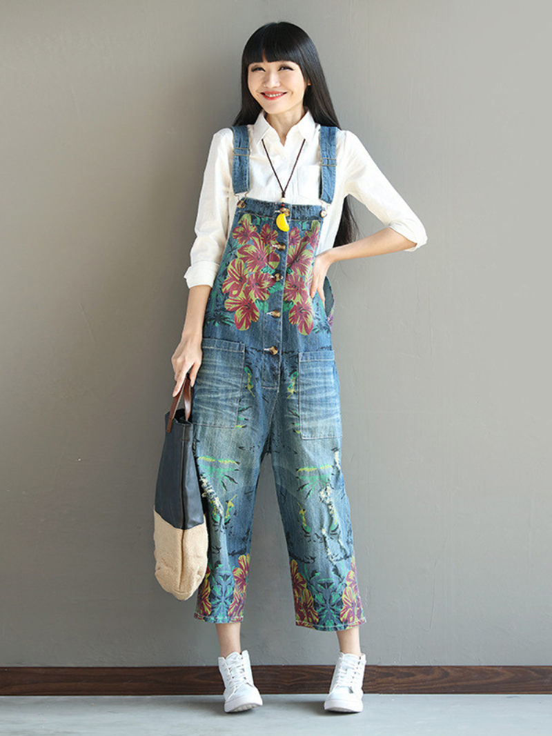 Women's Daily Wear and Outing style Printed Overall Dungarees