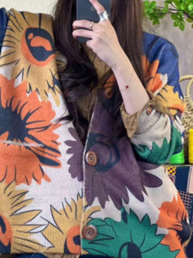 women printed flower cardigans