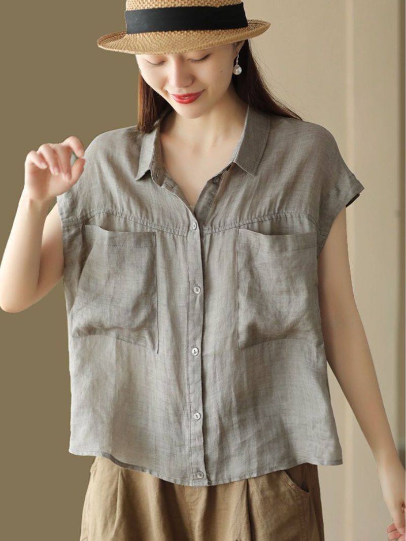Women's Summer Cool Casual Wear Double-Pocket Loose Top