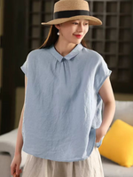 Women’s Ramie Collar Shirt Top Loose Fit Casual Wear