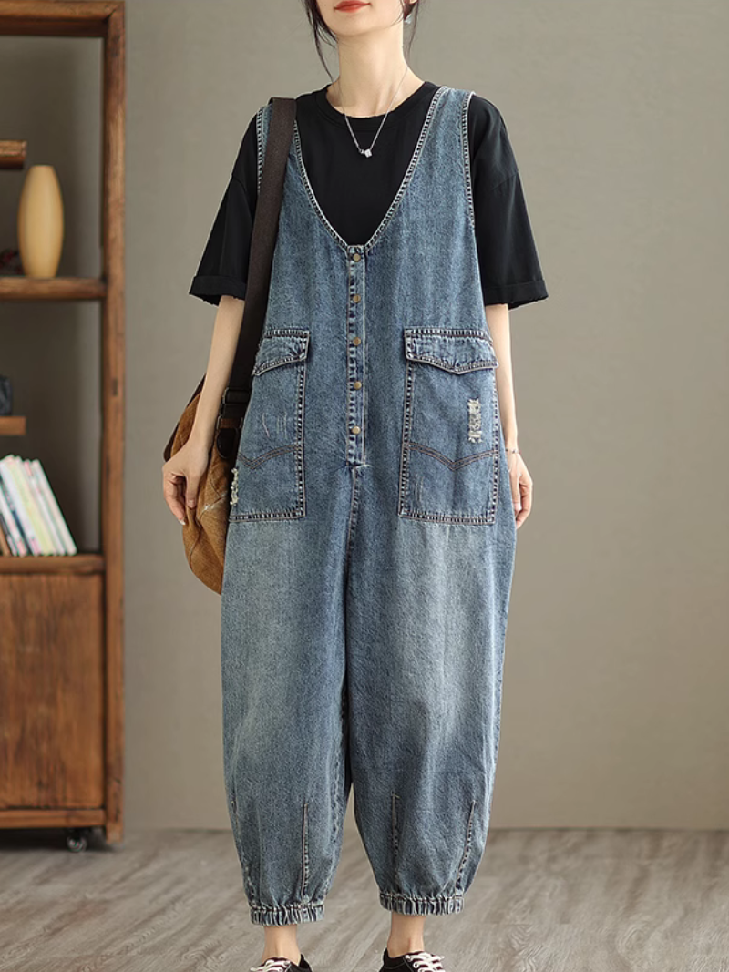 Summer des femmes en vrac en vrac de denim High Dungaree