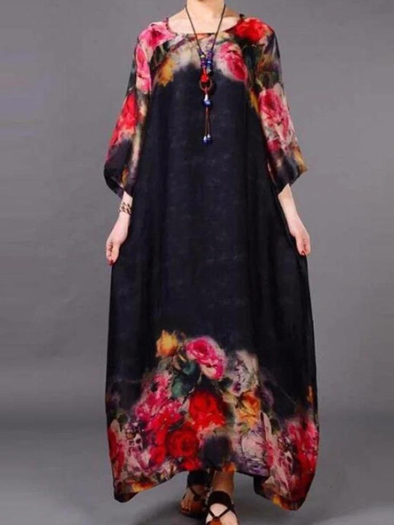 Dreamy Women's Rose Silk Maxi Dress