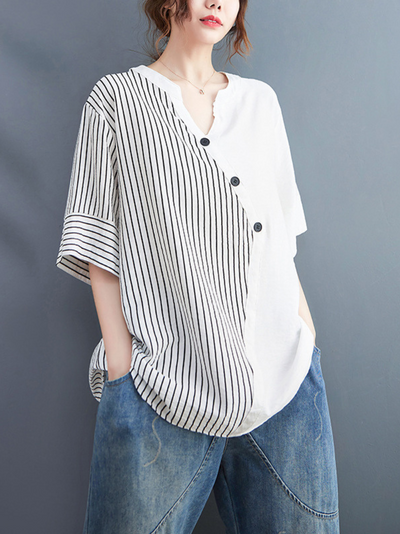 Women's Button-Up Striped Tops