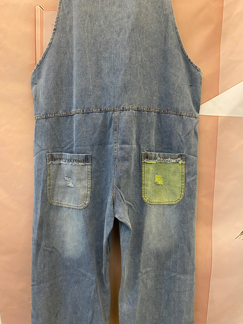 Cartoon Patch Denim Dungaree - Light Wash Relaxed Fit
