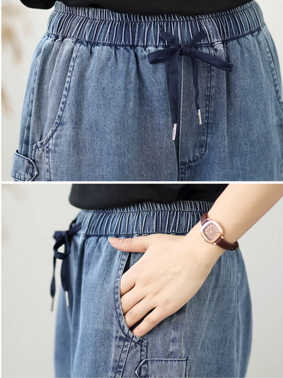Women's Trendy Denim Shorts Midi-Length Pants Style Bottom