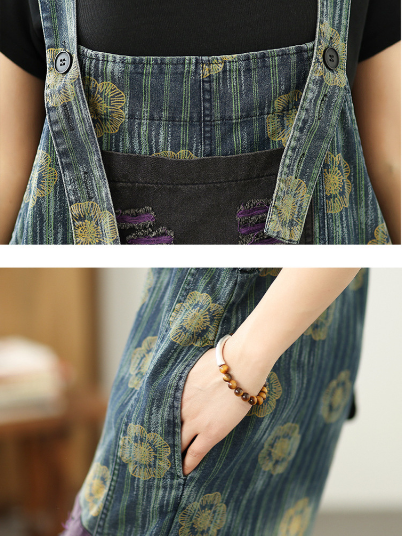Denim floral décontracté et tendance des femmes Dungaree dans l'ensemble