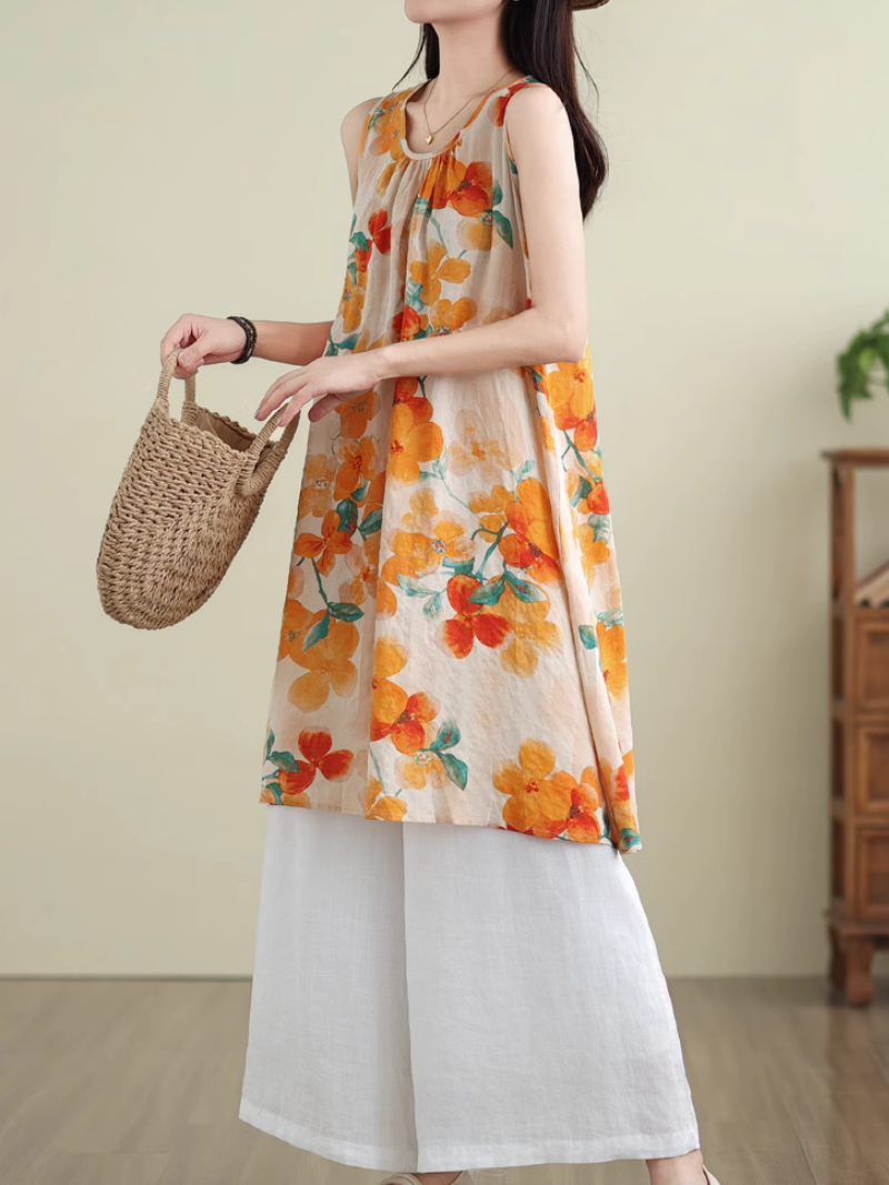 Women's Loose Printed Middi Dress