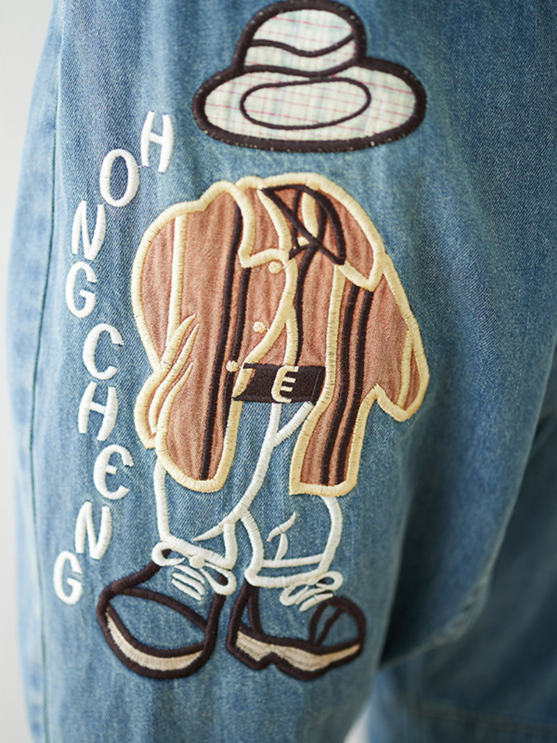 Stilvolle Jeans mit Cartoon-Stickerei für Damen mit lockerer Hose