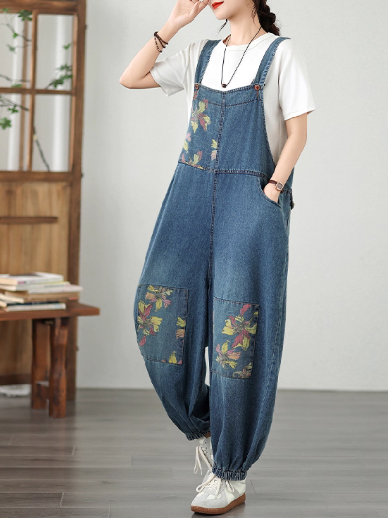 Women's Printed  Dungaree 