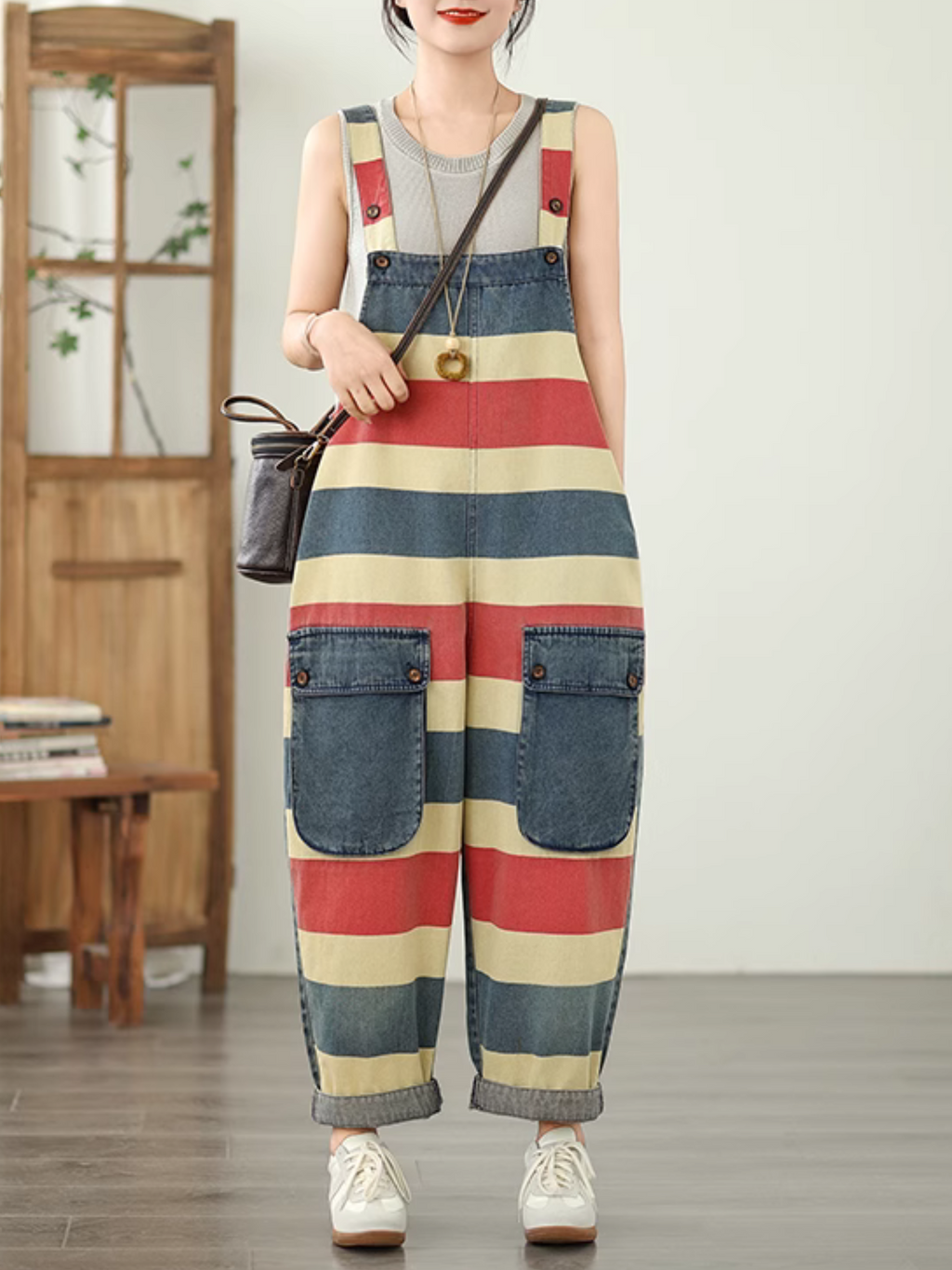 Women's Loose Red Dungaree 