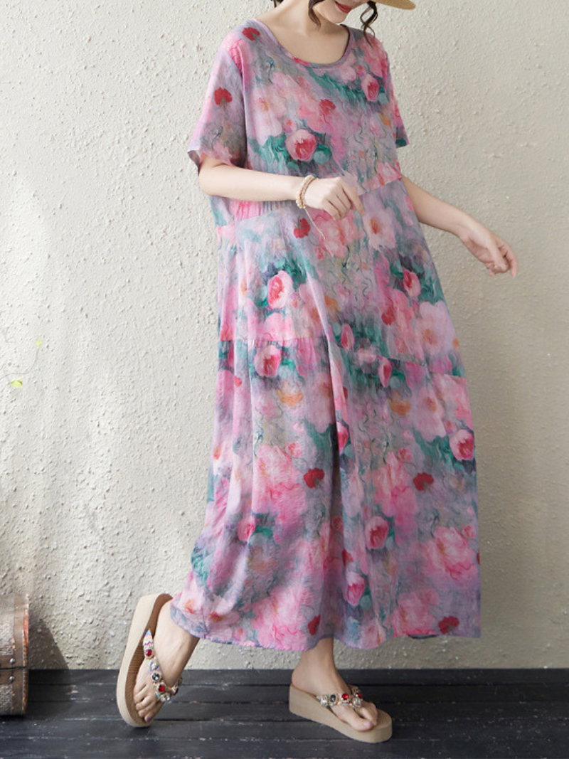 Weekend Brunch Beauty Floral Maxi Dress — Airy Cotton Linen Ease
