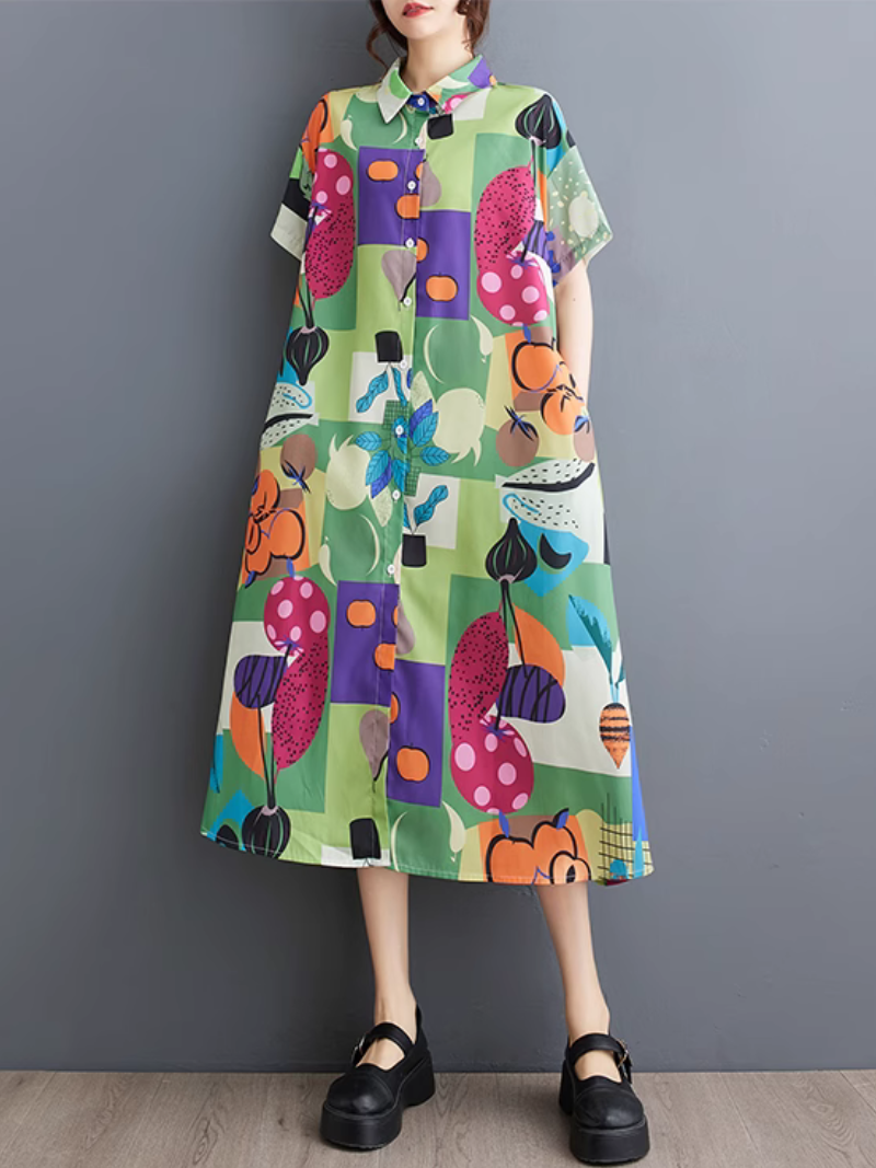 Women's Stylish Colorful Side Pockets Printed A-Line Dress