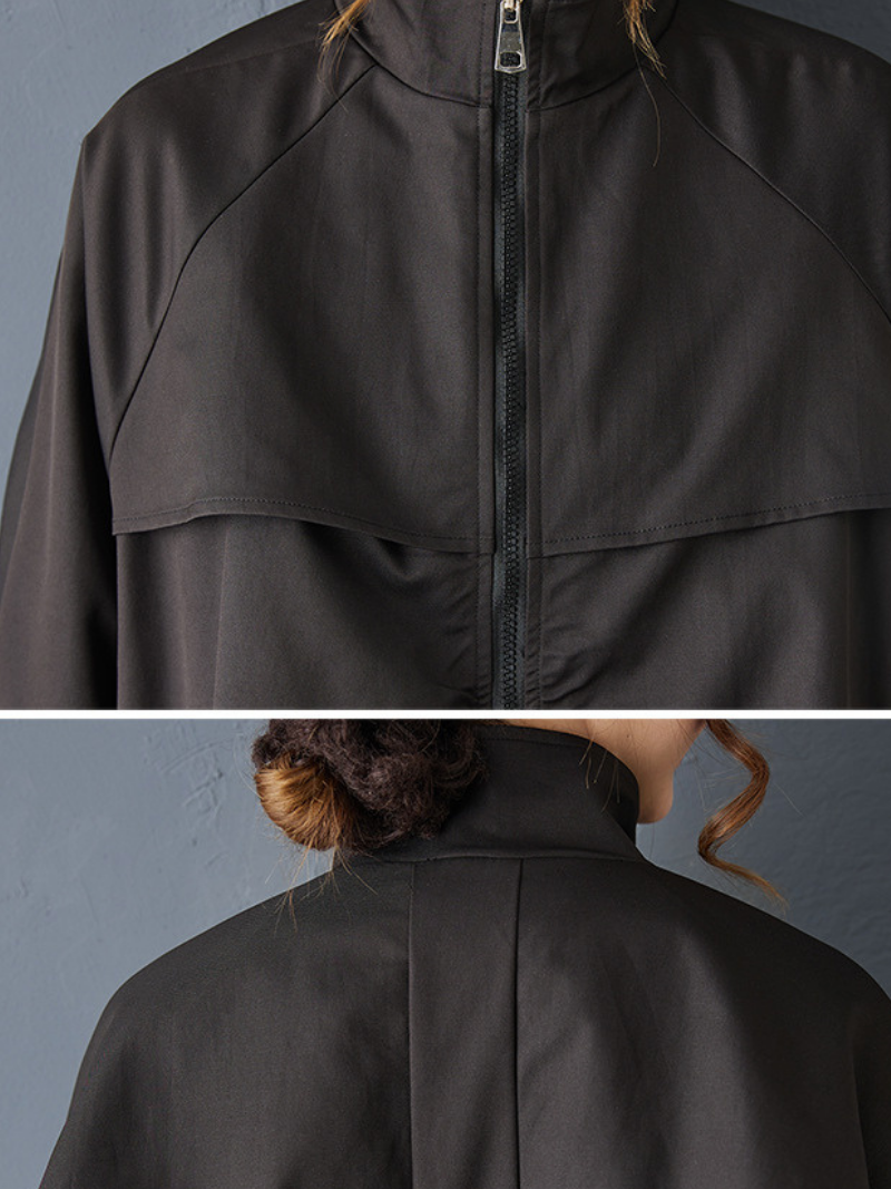 Avant-Garde Maxi Cocoon Coat with Zip Front, Minimal Oversized Silhouette