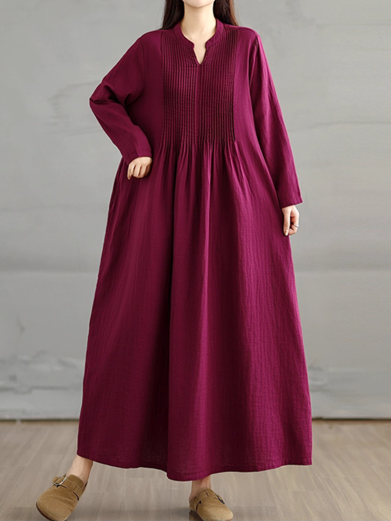 Robe blouse ample pour femmes avec poches latérales unies 