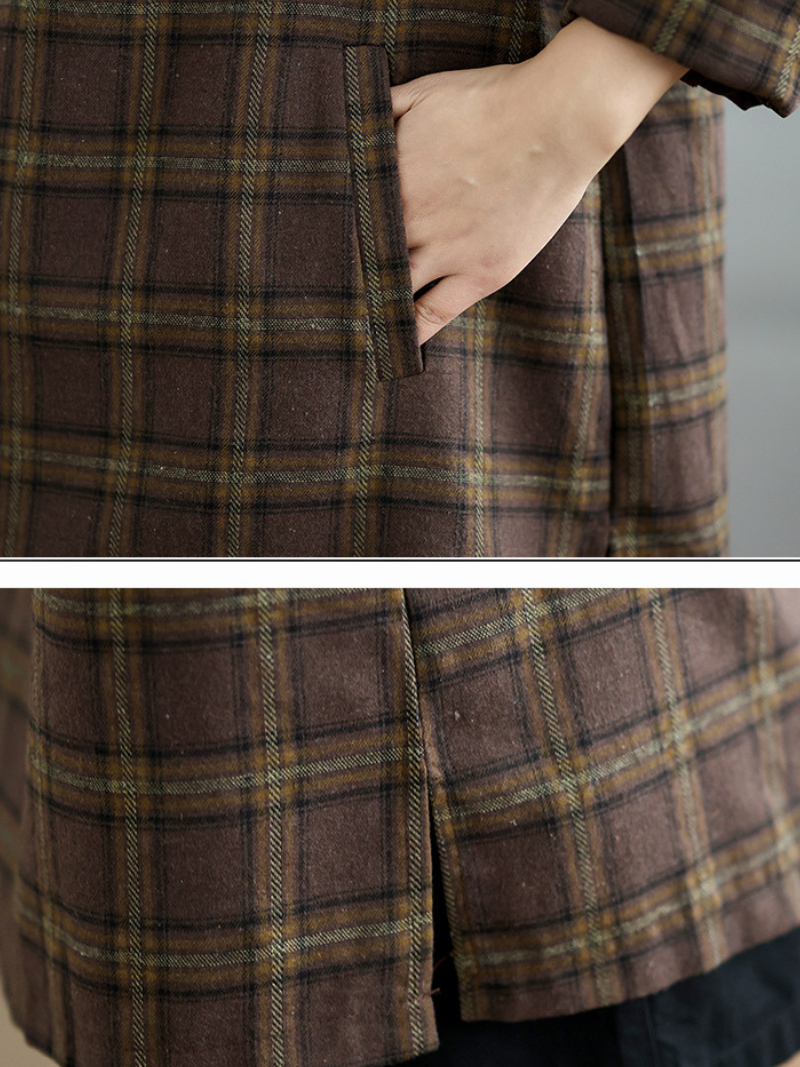 Look à la mode des femmes Plaid Hooded Loose Mid-Long Tops Shirts