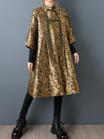 Lustrous Jacquard Satin Floral Cape Jacket with Mandarin Collar Elegance