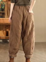 Artisan Cotton&Flax Relaxed Lantern Trousers – Women's Harem Pants with Pockets