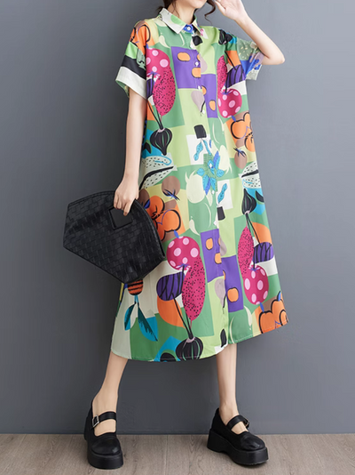 Women's Stylish Colorful Side Pockets Printed A-Line Dress