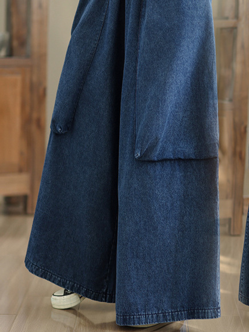 Artful Palazzo Wide-Leg Jeans in Relaxed Denim Cotton with Drawstring