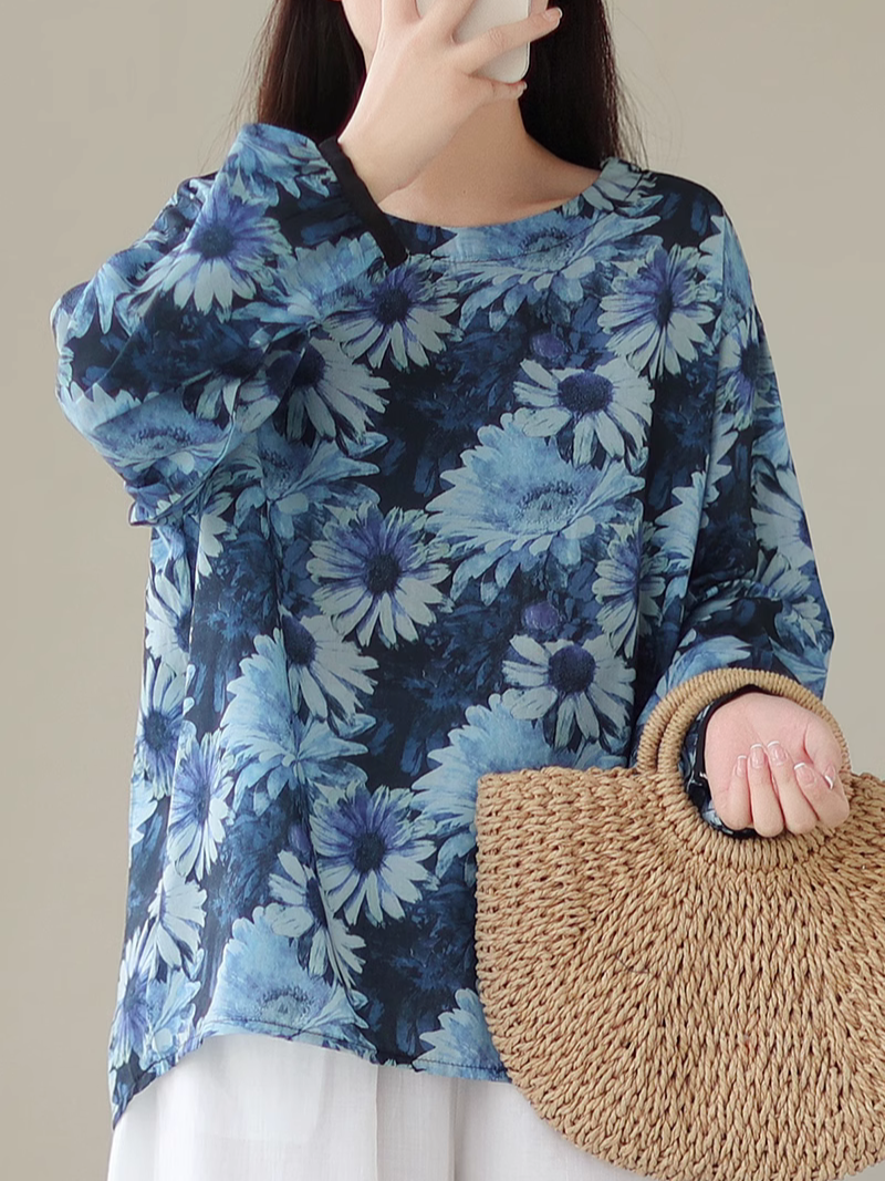 Women's Blue Flower Tops