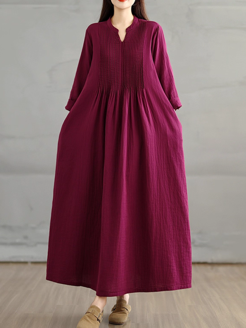 Robe blouse ample pour femmes avec poches latérales unies 