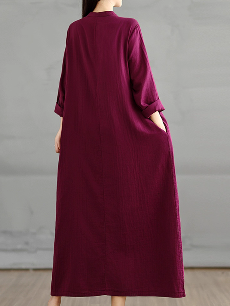 Robe blouse ample pour femmes avec poches latérales unies 