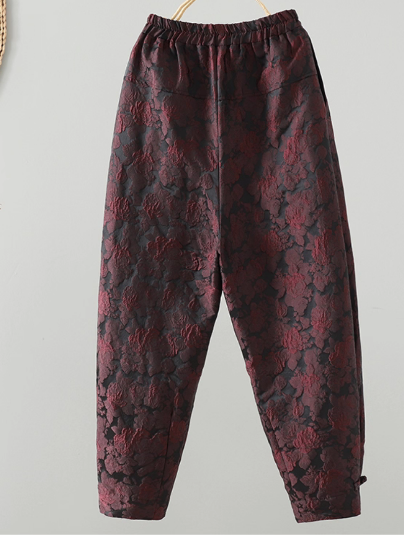 Textured Jacquard Tapered Pants for Women, Elegant Chic Elastic-Waist Trousers