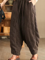 Artisan Cotton&Flax Relaxed Lantern Trousers – Women's Harem Pants with Pockets