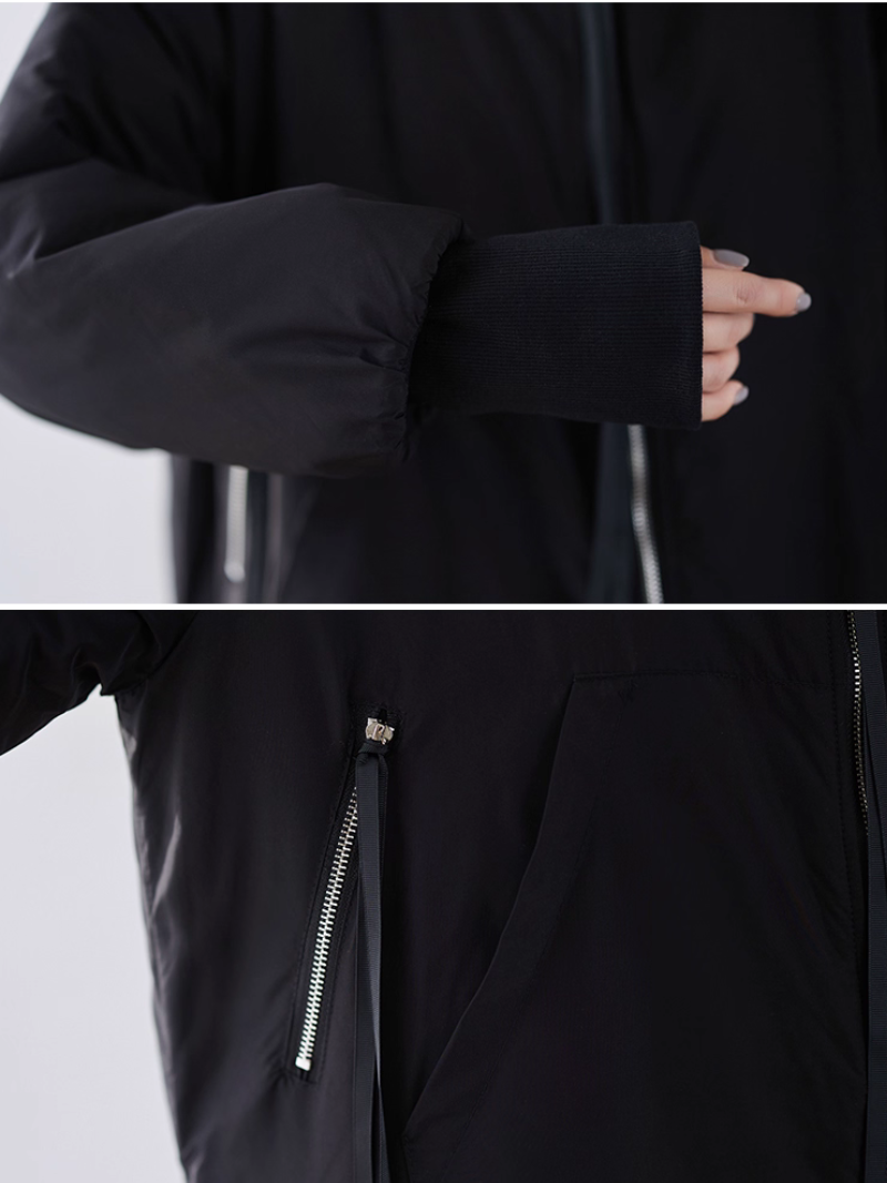 Minimal Longline Hooded Coat for Women, Sleek Zipped Parka Outerwear