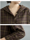 Women's Fashionable Look Plaid Hooded Loose Mid-Length Tops Shirts