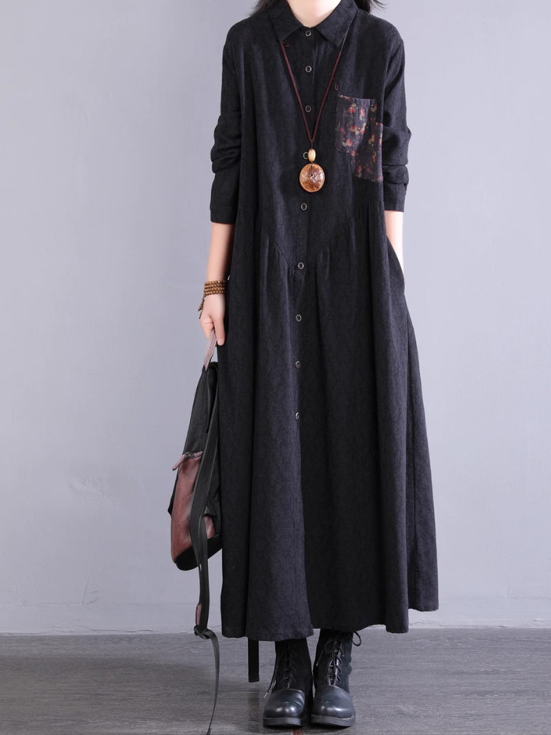 Robe d'été élégante pour femmes avec poches latérales et boutons, coupe trapèze 