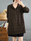 Women's Fashionable Look Plaid Hooded Loose Mid-Length Tops Shirts