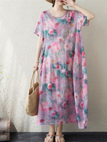 Weekend Brunch Beauty Floral Maxi Dress — Airy Cotton Linen Ease