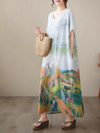 Women's Summer Beach Wear Oil Painting Printing Kaftan Dress