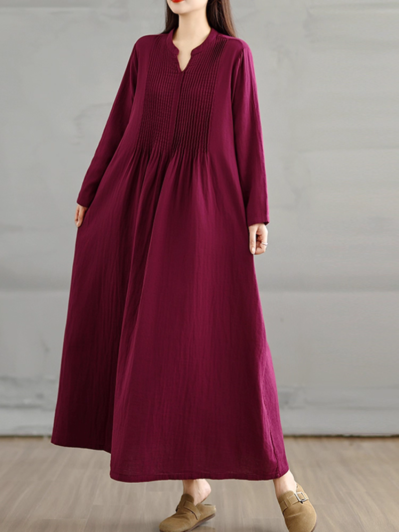 Robe blouse ample pour femmes avec poches latérales unies 