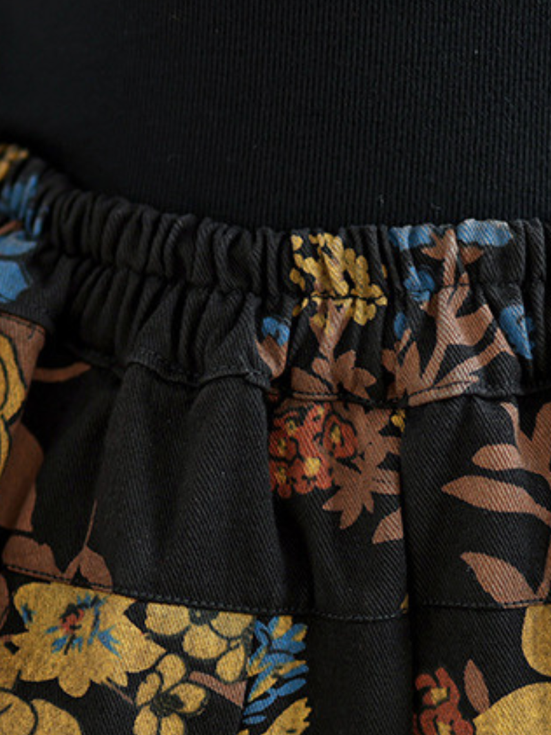 Floral Wide-Leg Denim Cotton Palazzo Pants with Pockets, Effortless Elegance